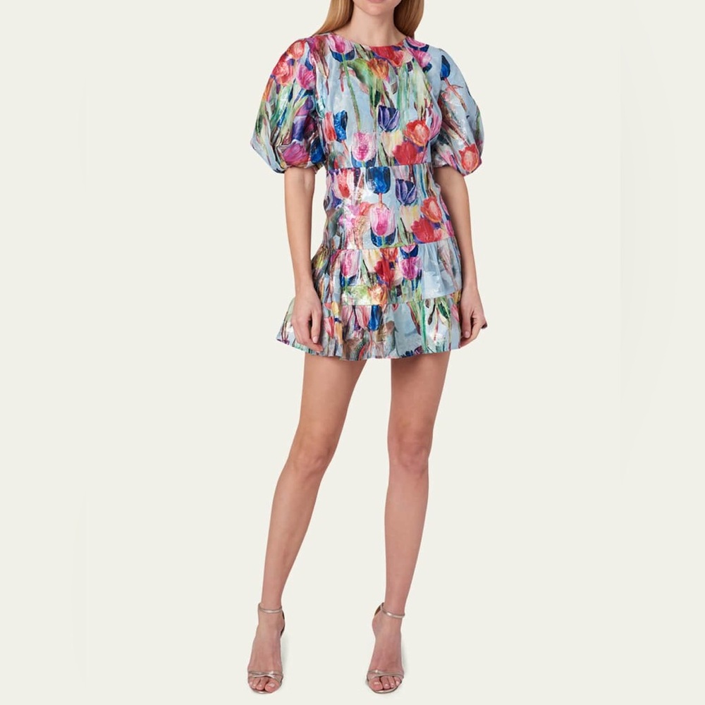 Milly Arlette Metallic Tulip Mini Dress